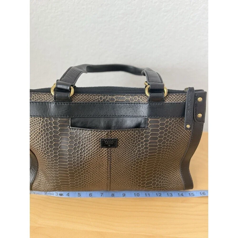 Fossil Vintage Legacy Black‎ Snake Embossed Leather Satchel Bag EUC Everyday